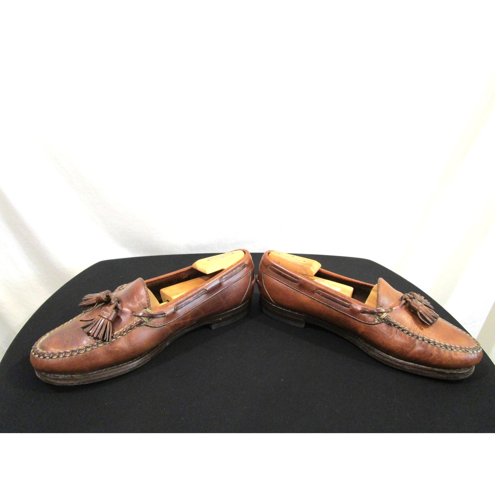 Vintage Polo Ralph Lauren Brown Leather Bench Made Tassel Loafers Men Sz 8.5 D - Picture 5 of 11